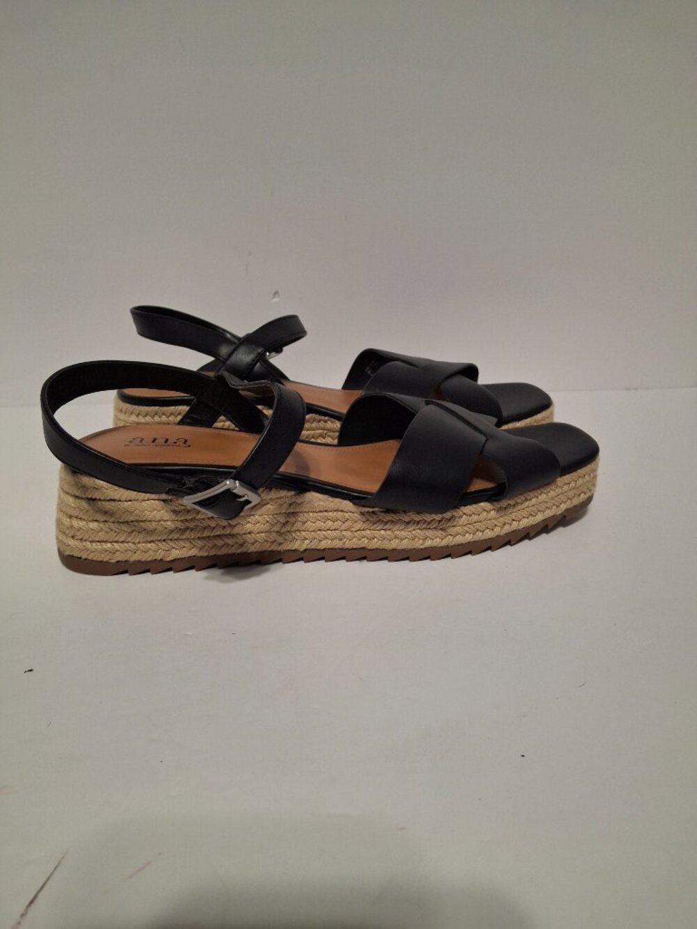 a.n.a A New Approach Black Espadrille Platform Sandals Size 11 Ankle Strap - Picture 2 of 7